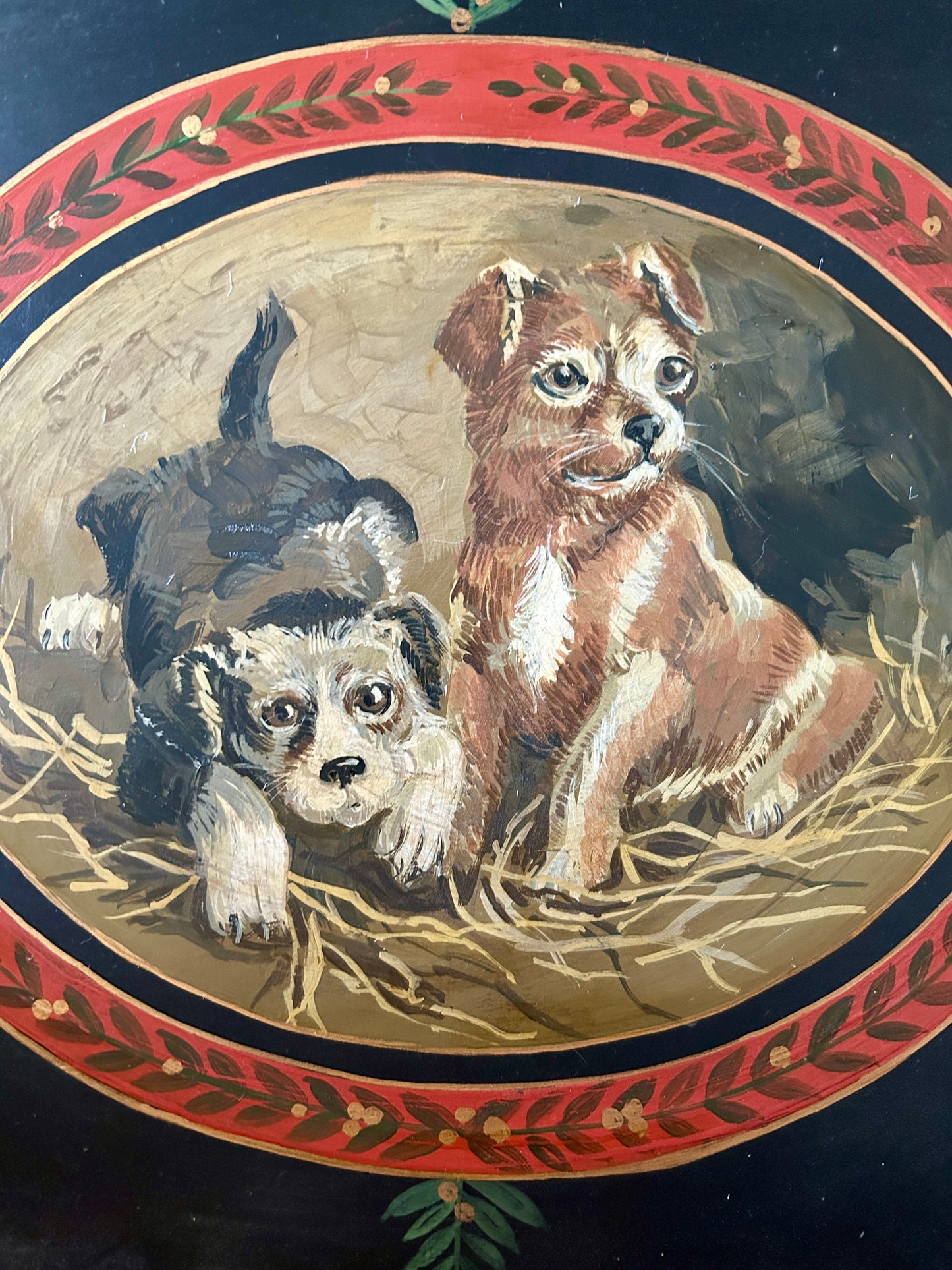 Charming Vintage Toleware Tray with Dogs