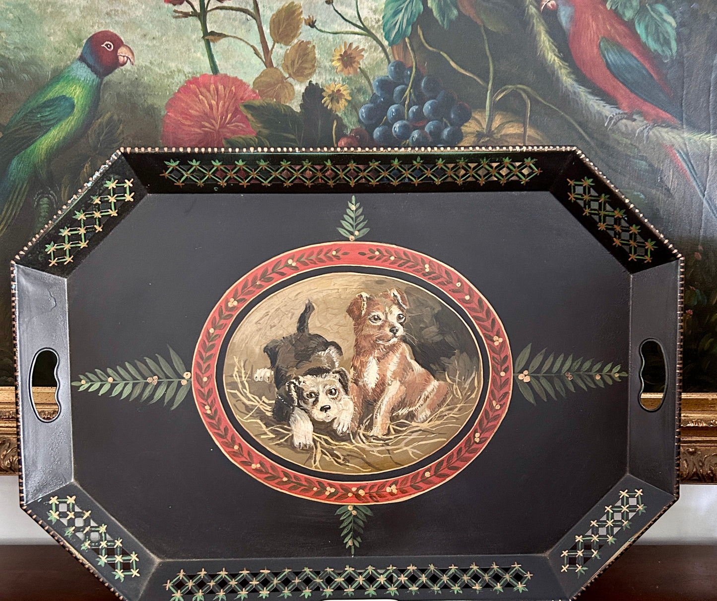 Charming Vintage Toleware Tray with Dogs