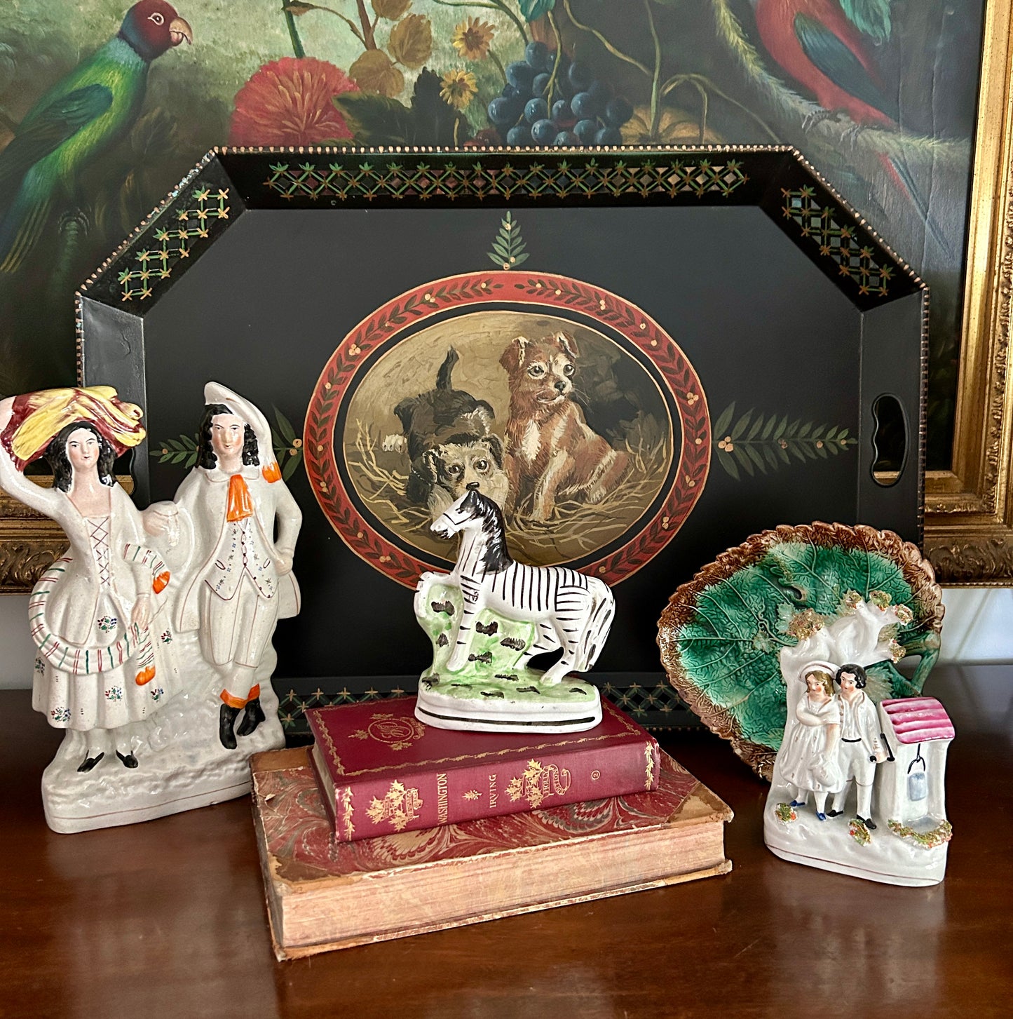 Charming Vintage Toleware Tray with Dogs