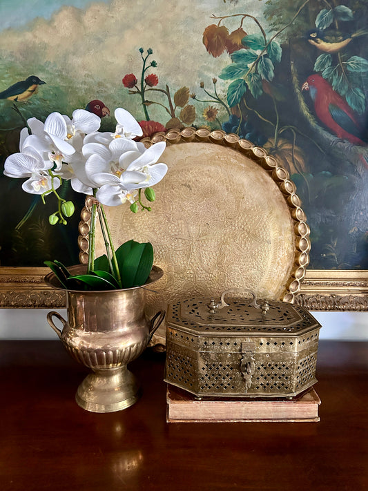 Vintage Moroccan Style Fluted Brass Tray