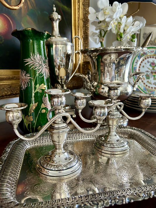 Pair Vintage Sterling Silver Candelabra