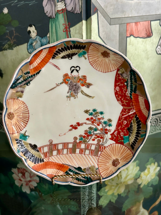 Antique Arita Imari Parasol Plate