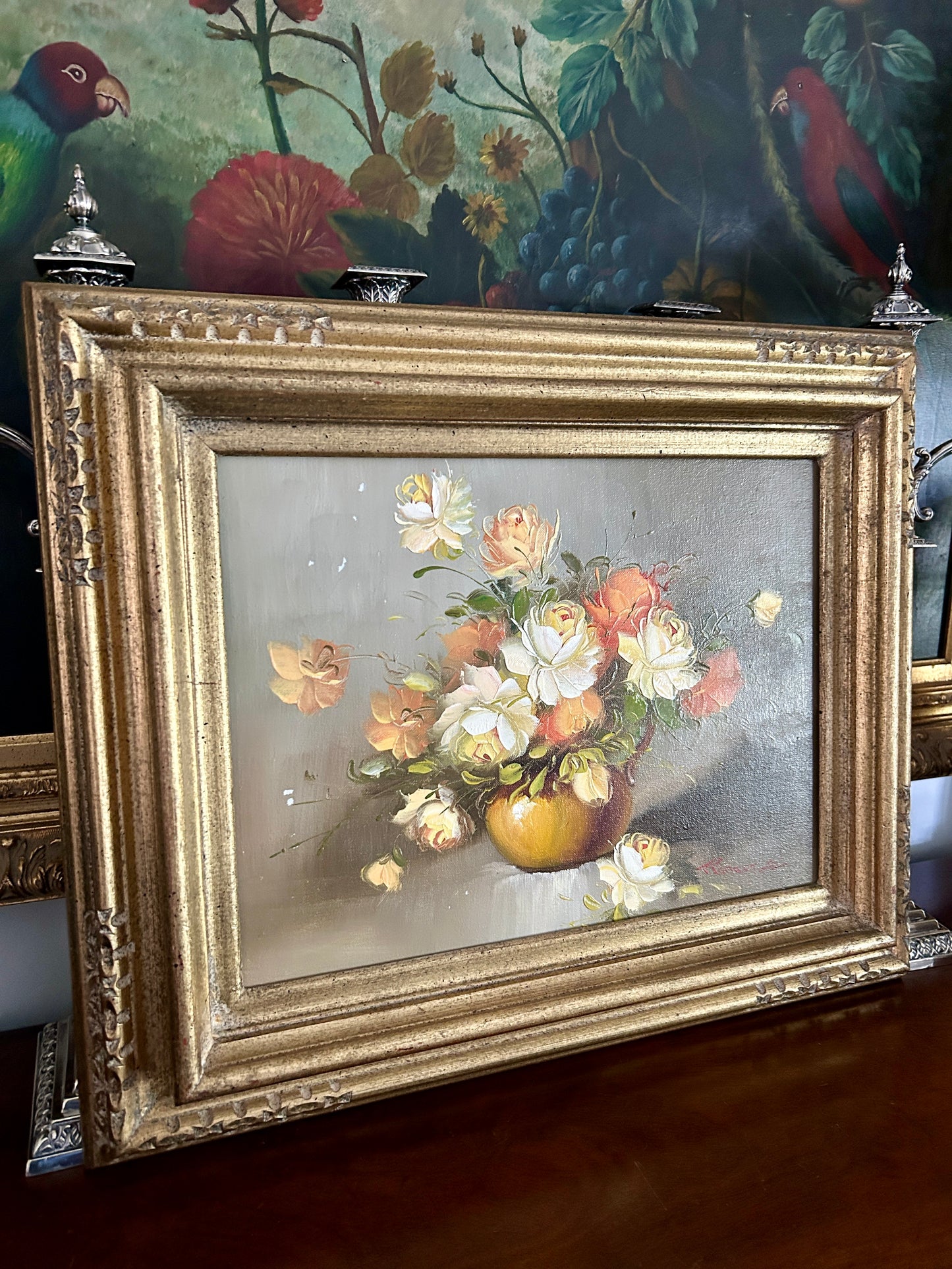 Vintage Framed Floral Still Life Oil Painting, 22 3/8" x 18 1/2"