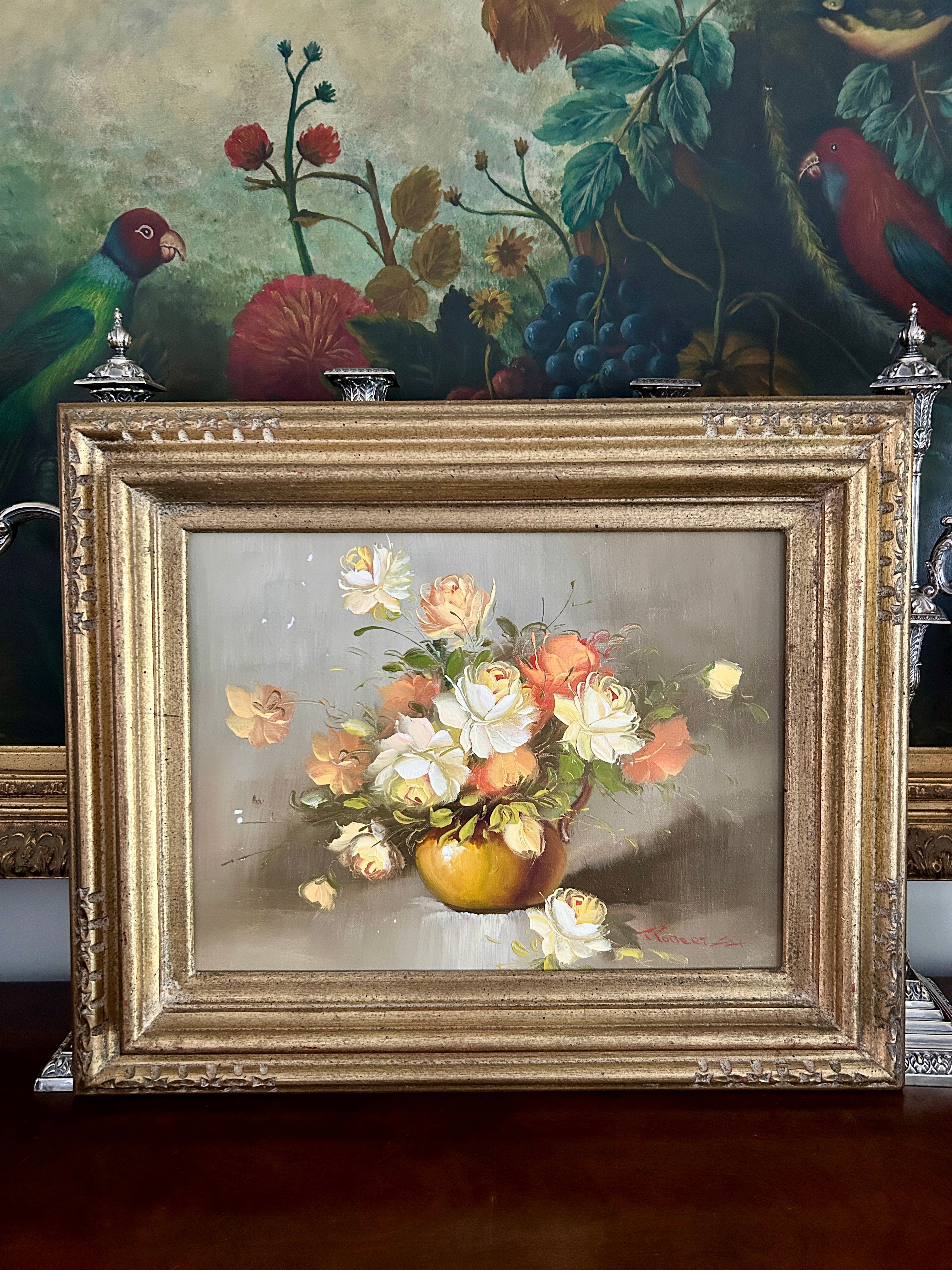 Vintage Floral Still good Life Oil Painting