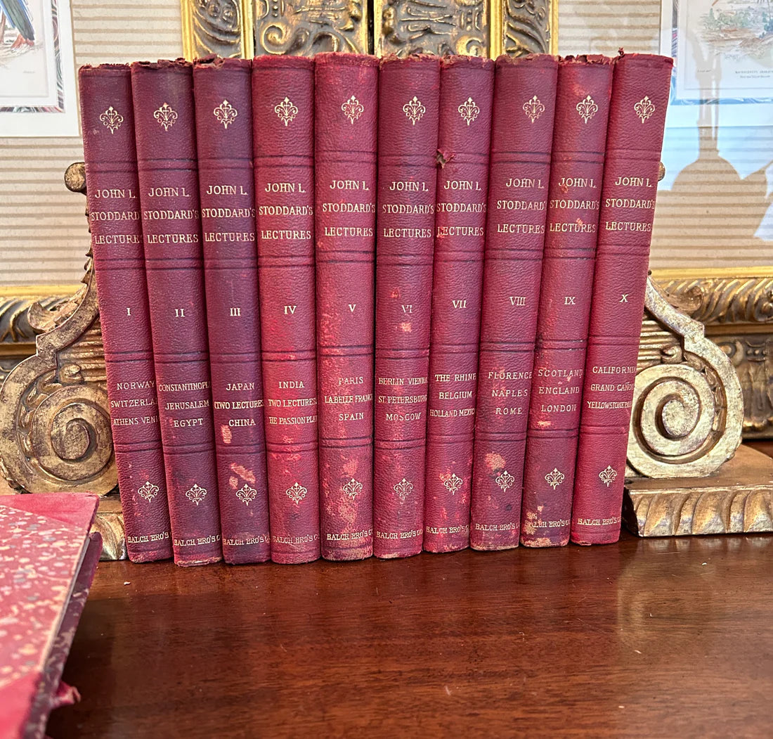 Set of Antique Leather Bound Travel Books