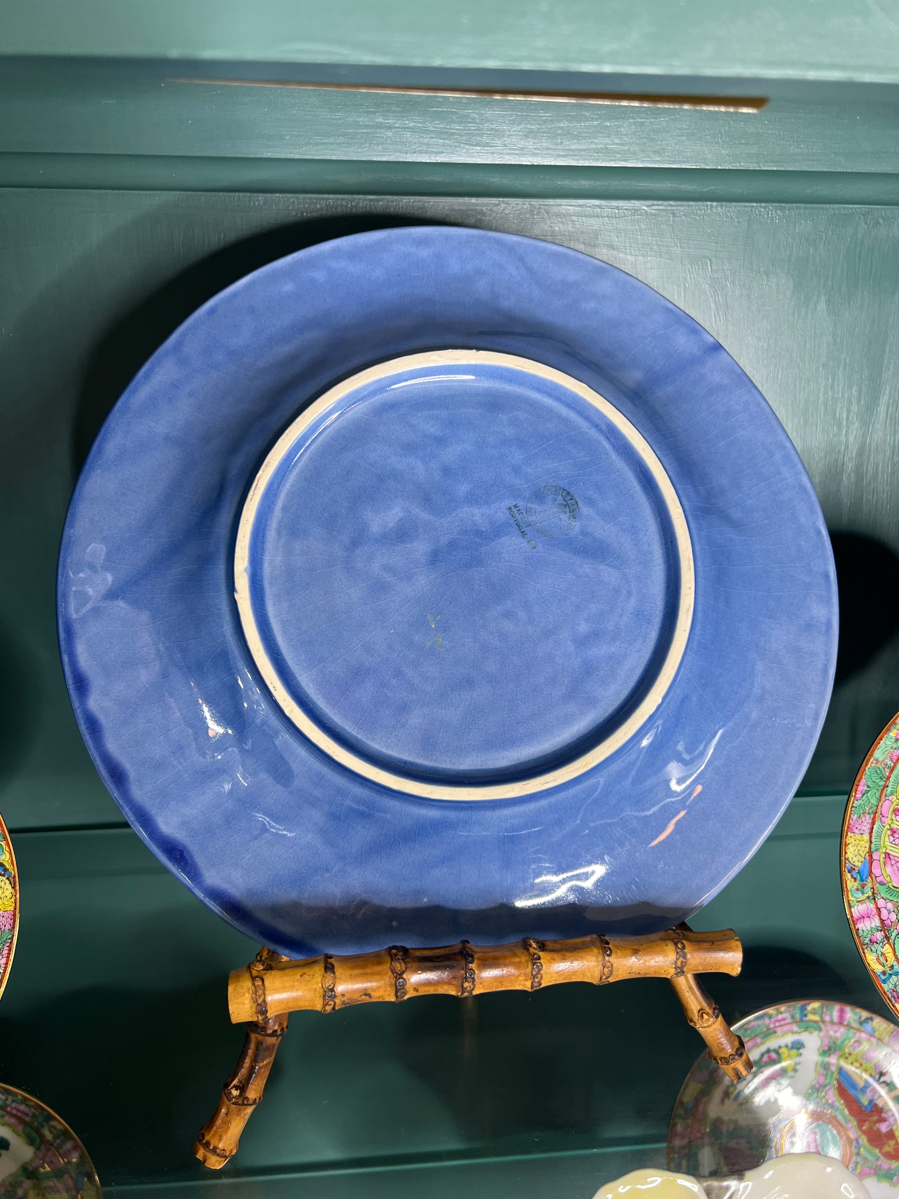 Vintage Pair (2) Bordallo Pinheiro 12.5” Blue Vine Chop Plates