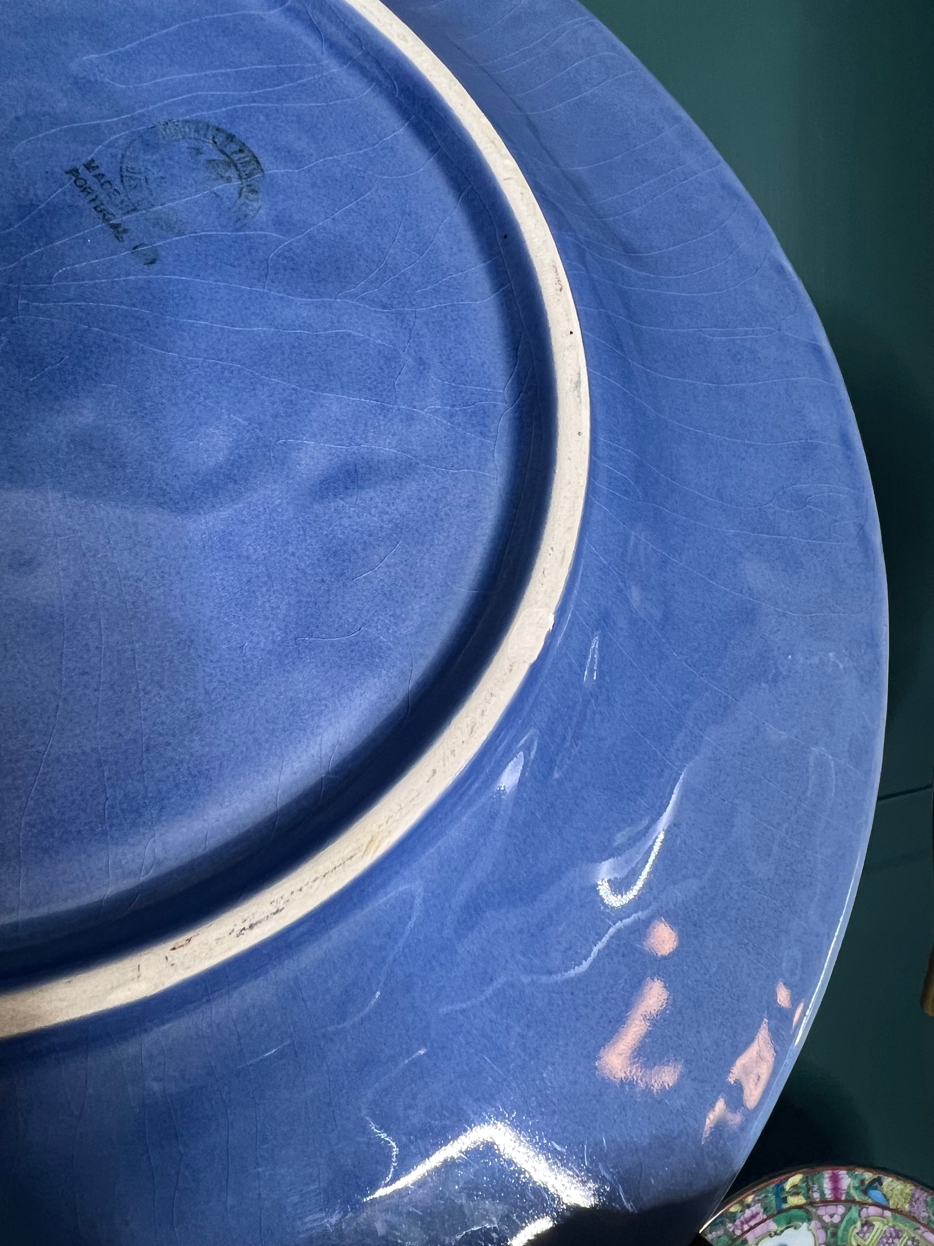 Vintage Pair (2) Bordallo Pinheiro 12.5” Blue Vine Chop Plates