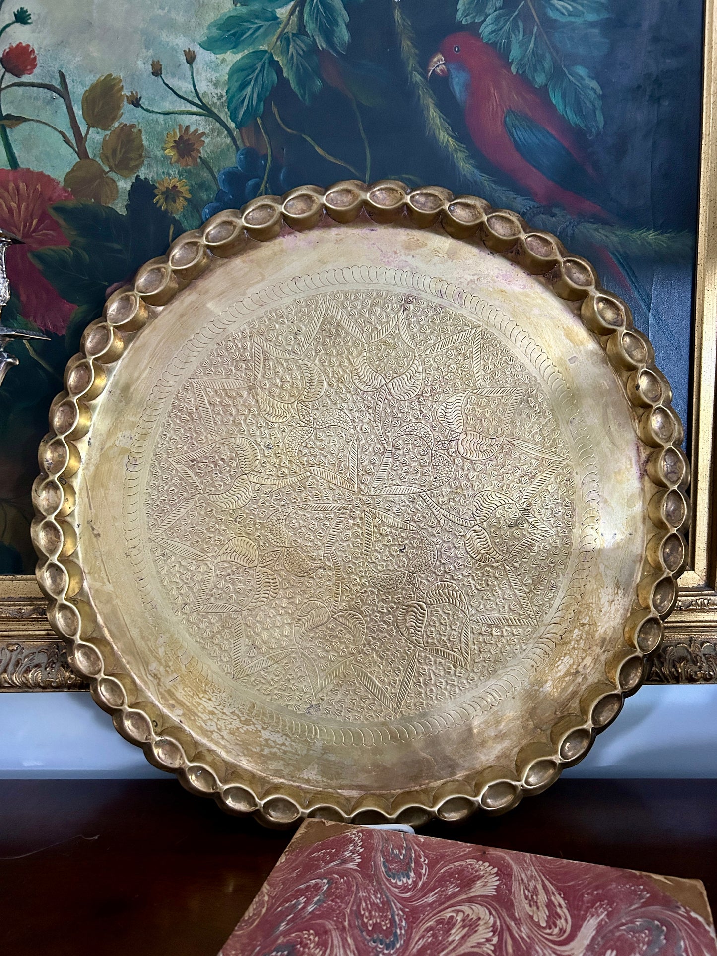 Vintage Moroccan Style Fluted Brass Tray