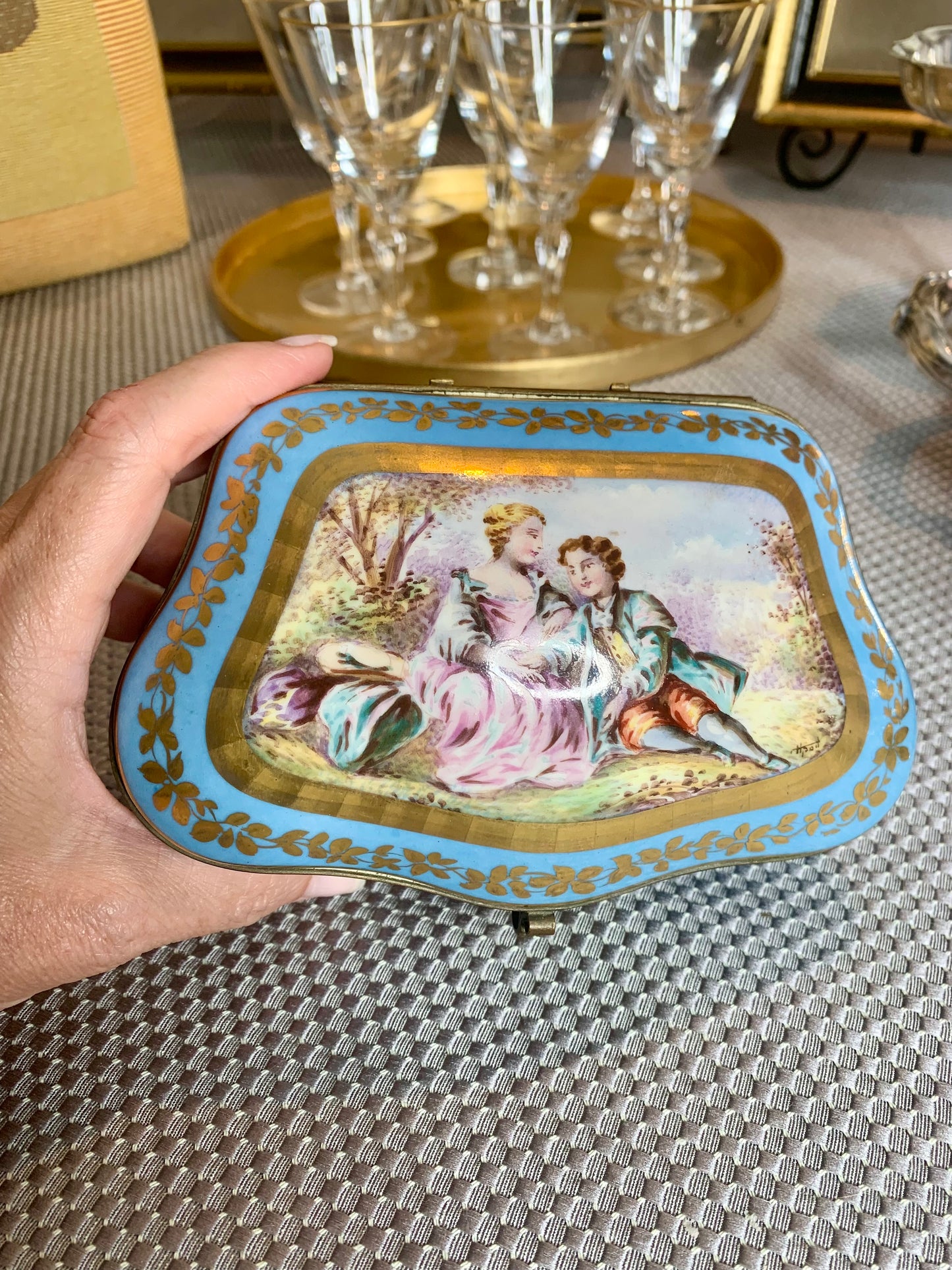 Hand Painted Blue Porcelain Dresser Box