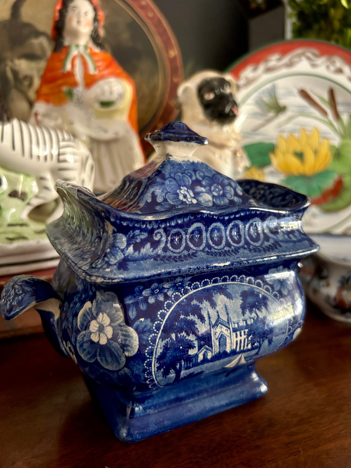 Early 19th Century Historical Blue Staffordshire Sugar Bowl