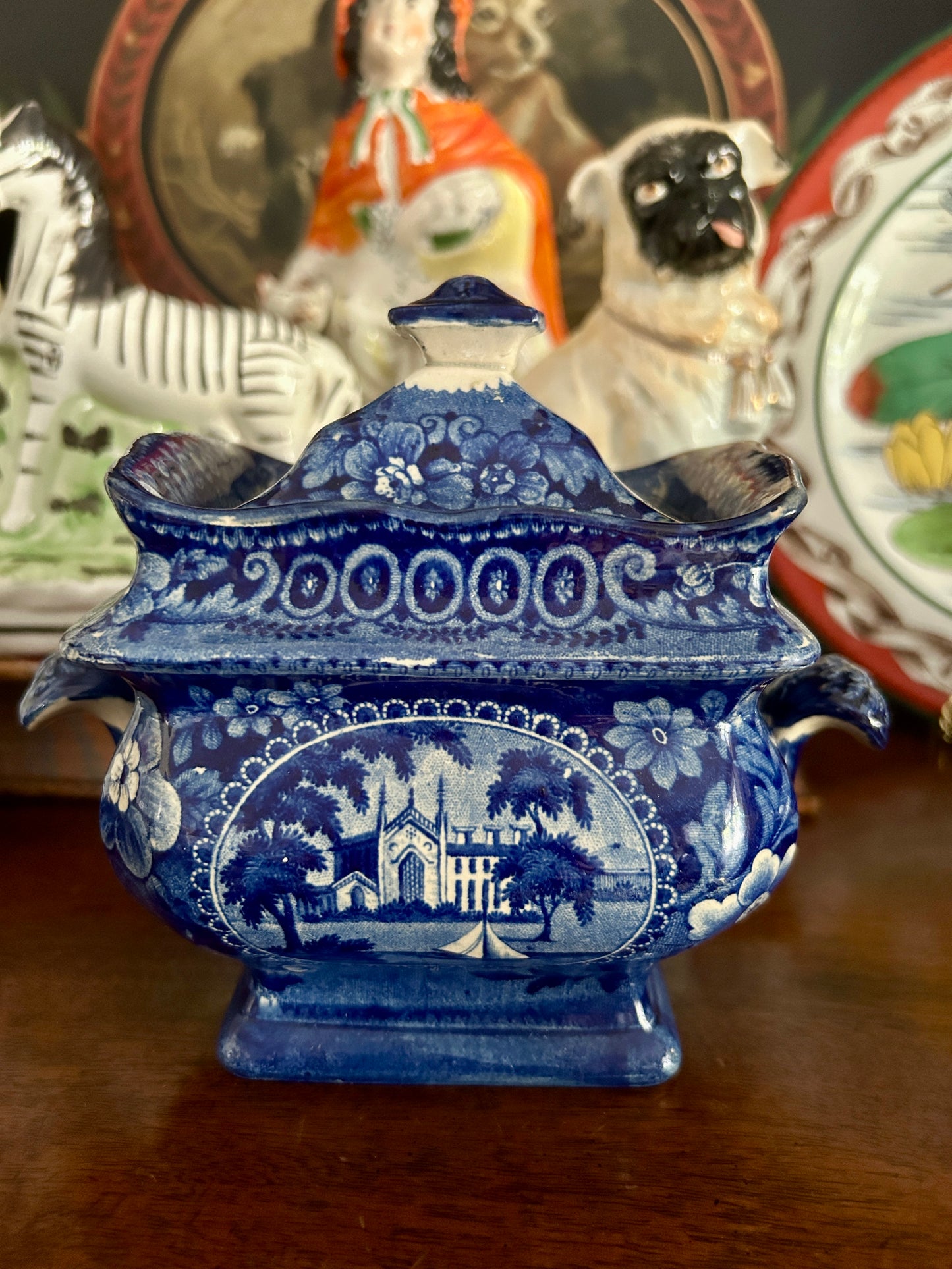 Early 19th Century Historical Blue Staffordshire Sugar Bowl