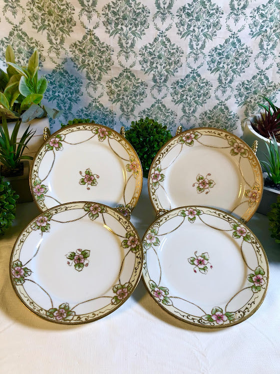 Vintage Nippon Set of 4, Hand Painted Plates