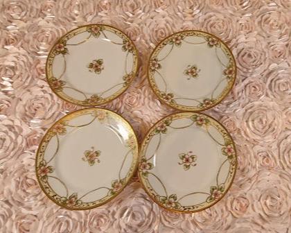 Vintage Nippon Set of 4, Hand Painted Plates