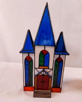 3 Piece Illuminated Stained Glass Village Set, By Grandeur Noel