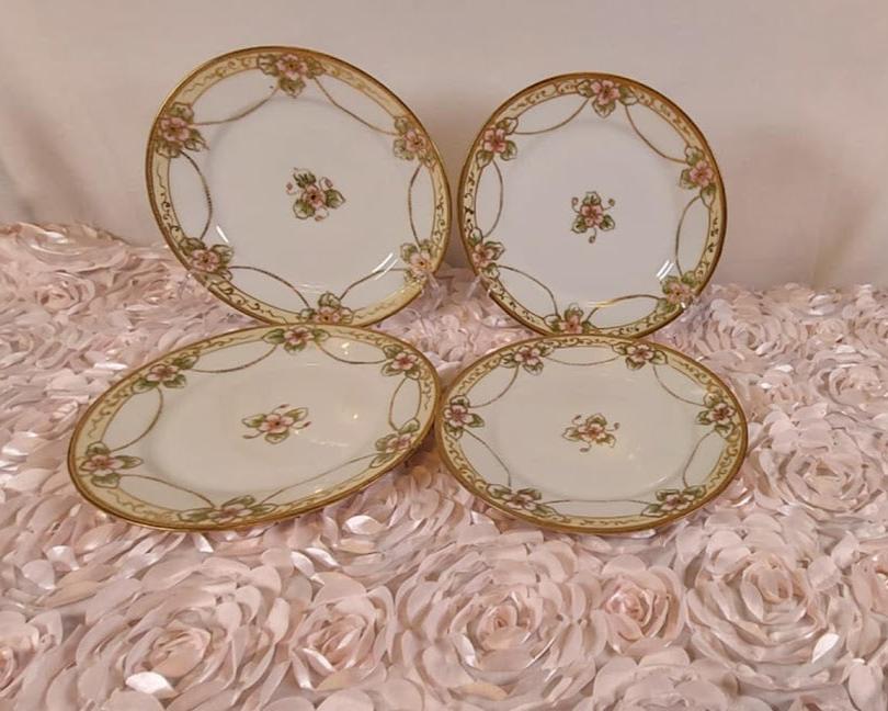 Vintage Nippon Set of 4, Hand Painted Plates