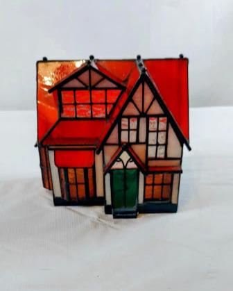 3 Piece Illuminated Stained Glass Village Set, By Grandeur Noel