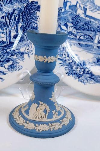 Blue and white wedgwood candle stick holder