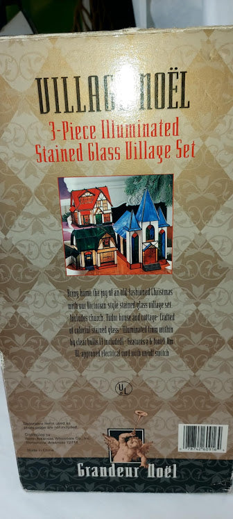 Grandeau Noel top 3 Piece Stained Glass Christmas Village Mint Condition!