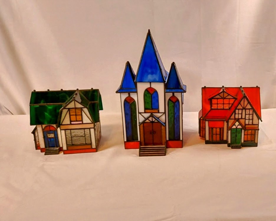 Grandeau Noel 3 Piece Stained 2024 Glass Christmas Village Mint Condition!