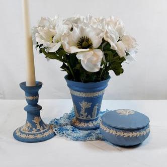 Blue and white wedgwood candle stick holder