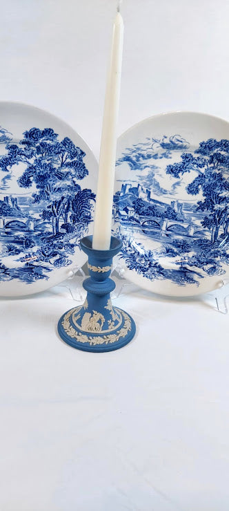 Blue and white wedgwood candle stick holder