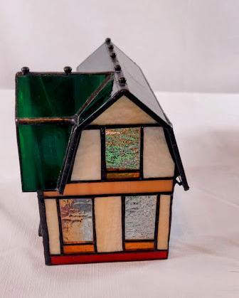 3 Piece Illuminated Stained Glass Village Set, By Grandeur Noel