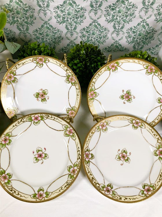 Vintage Nippon Set of 4, Hand Painted Plates