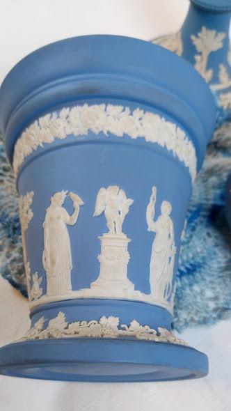 Wedgwood blue and white vase with flower frog!!  Excellent