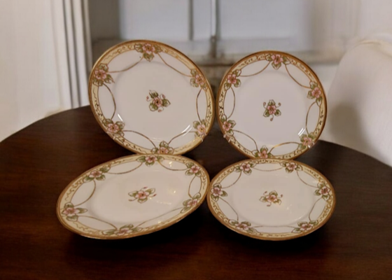 Vintage Nippon Set of 4, Hand Painted Plates