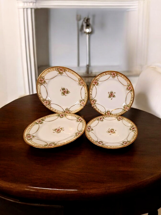 Vintage Nippon Set of 4, Hand Painted Plates