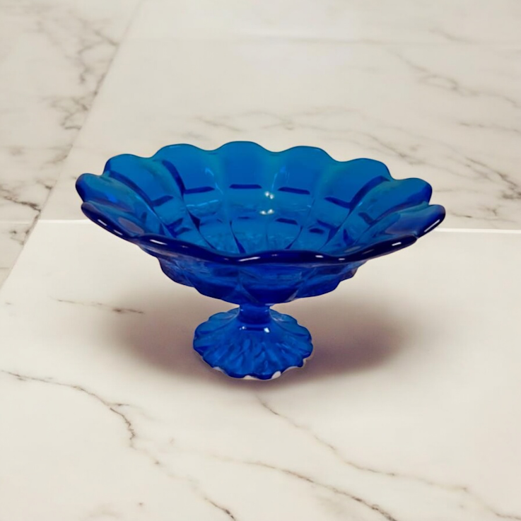 Vintage Fenton Valencia Colonial Blue Glass Large Pedestal Compote