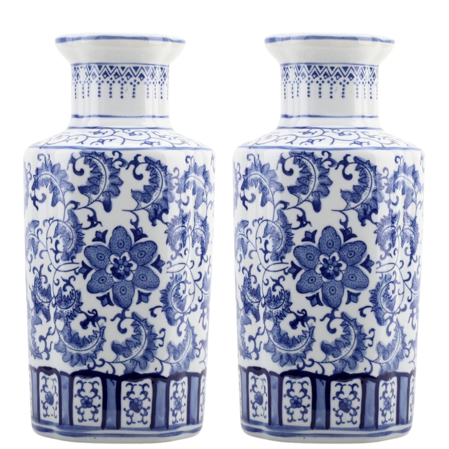 NEW Blue & White Tall, 13" Porcelain Single Vase, Excellent! Large