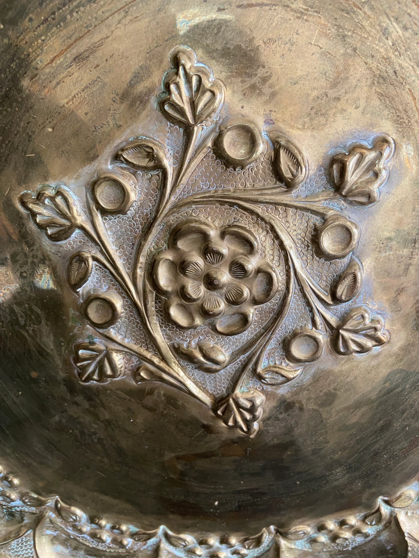 Mid-Century Scalloped Brass Repousse Tray