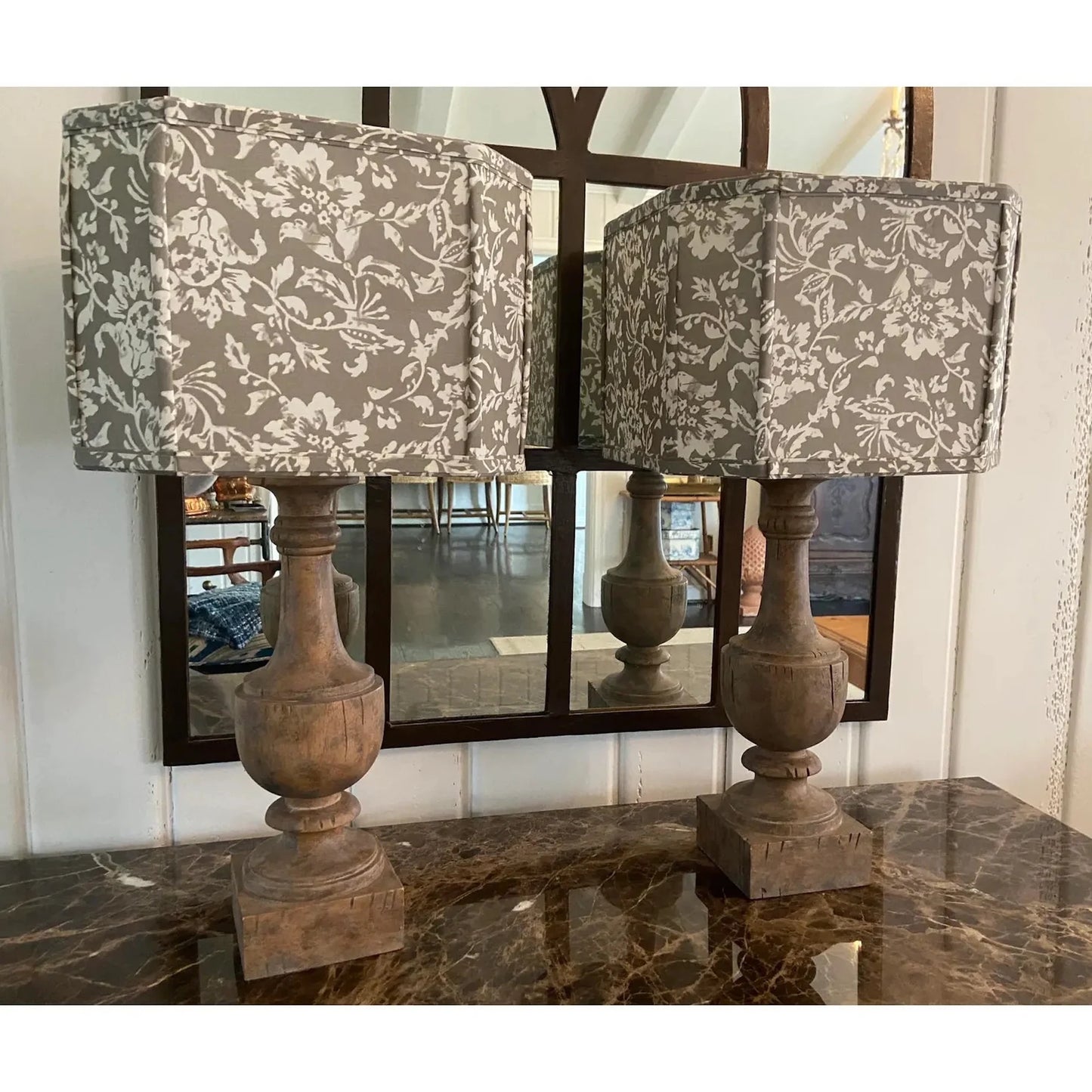 Pair Aidan Gray Lamps with Original Print Shades