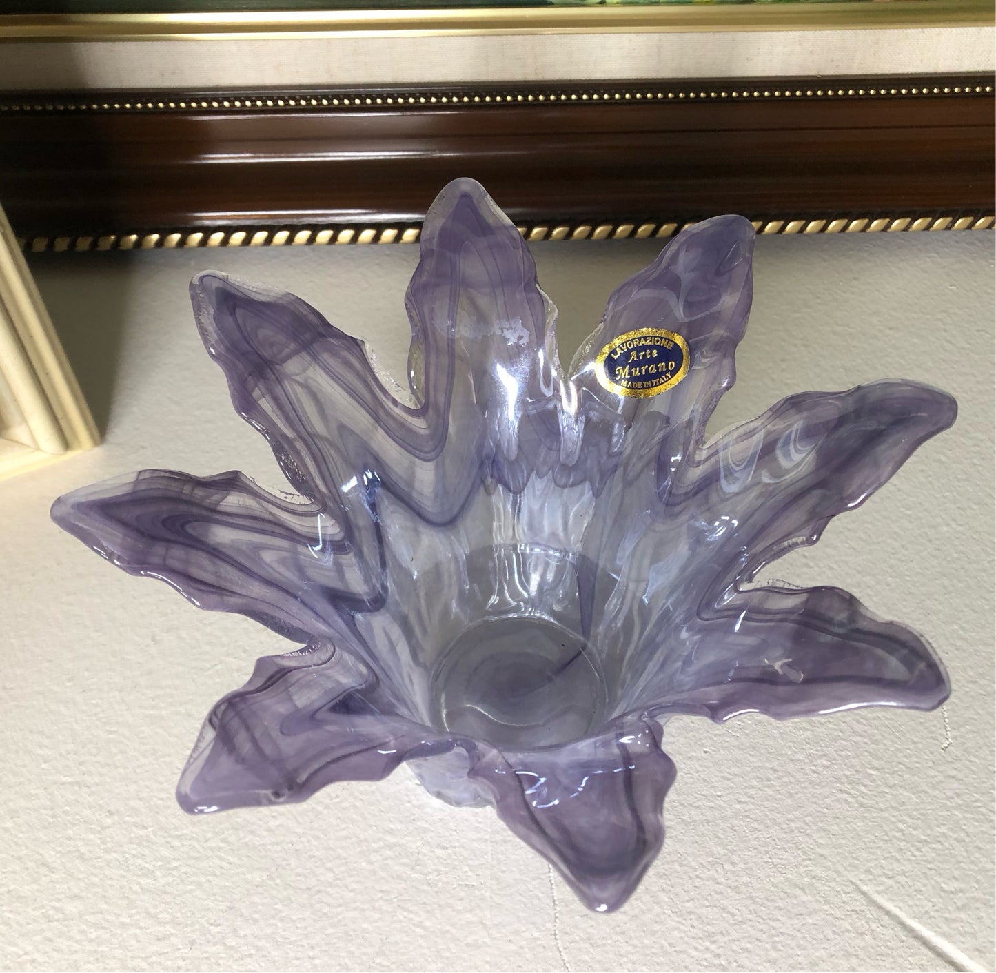 Beautiful Murano Lavender Flower glass bowl - Pristine!