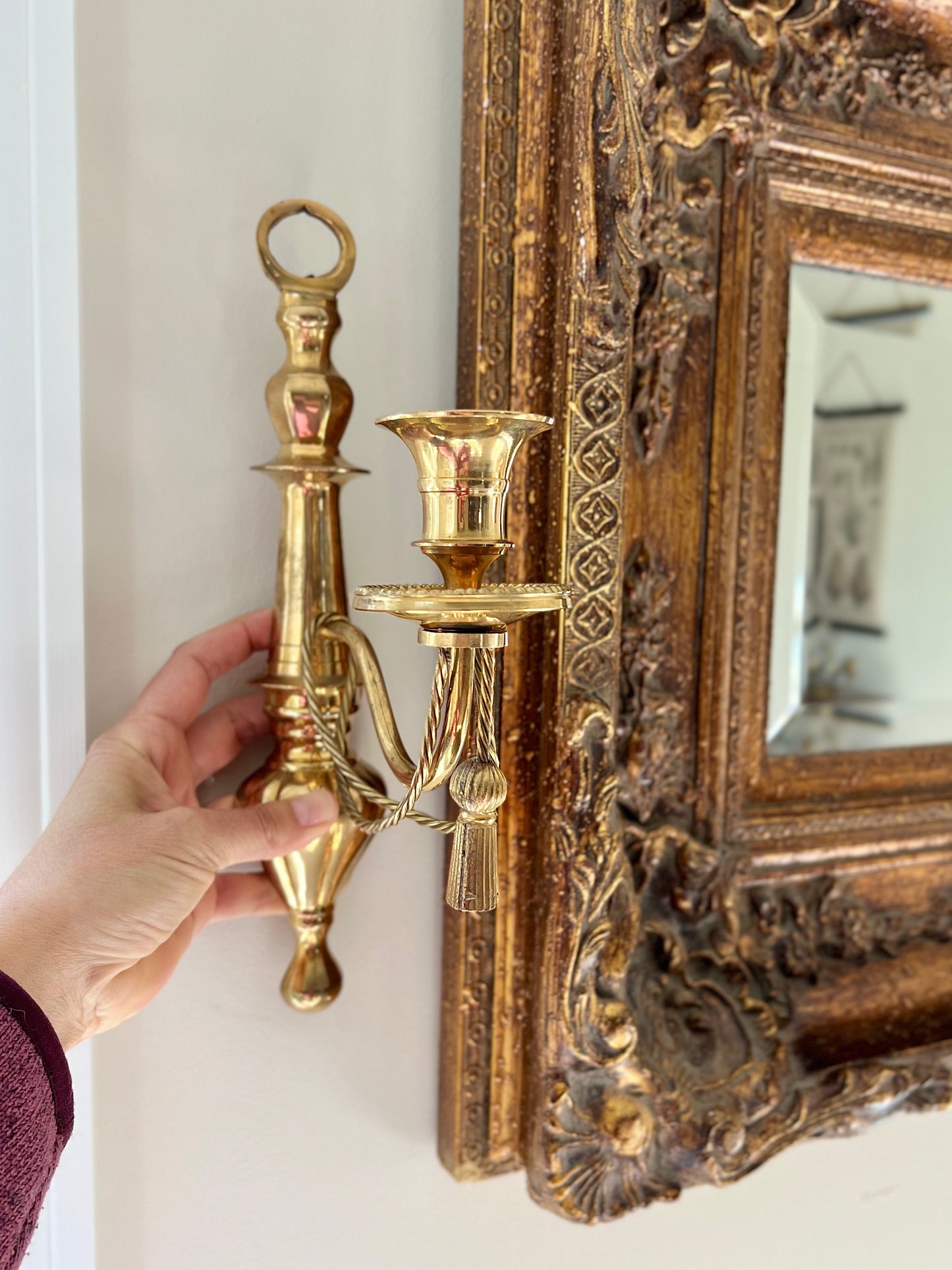 Pair of Vintage Brass Rope & Tassel Wall Sconces