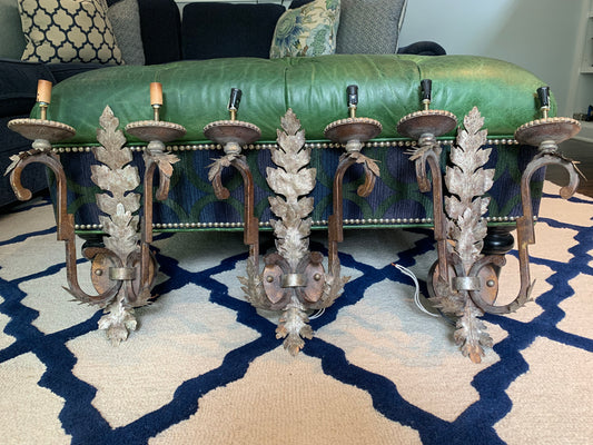 Set (3) Acanthus Leaf Hard wired Double Wall Sconces
