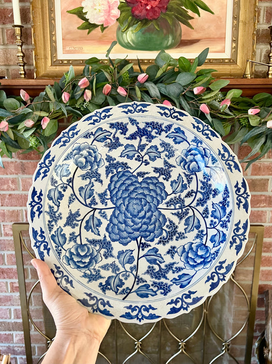 Beautiful Blue & White Chinoiserie Porcelain Charger, 14”D - Pristine!