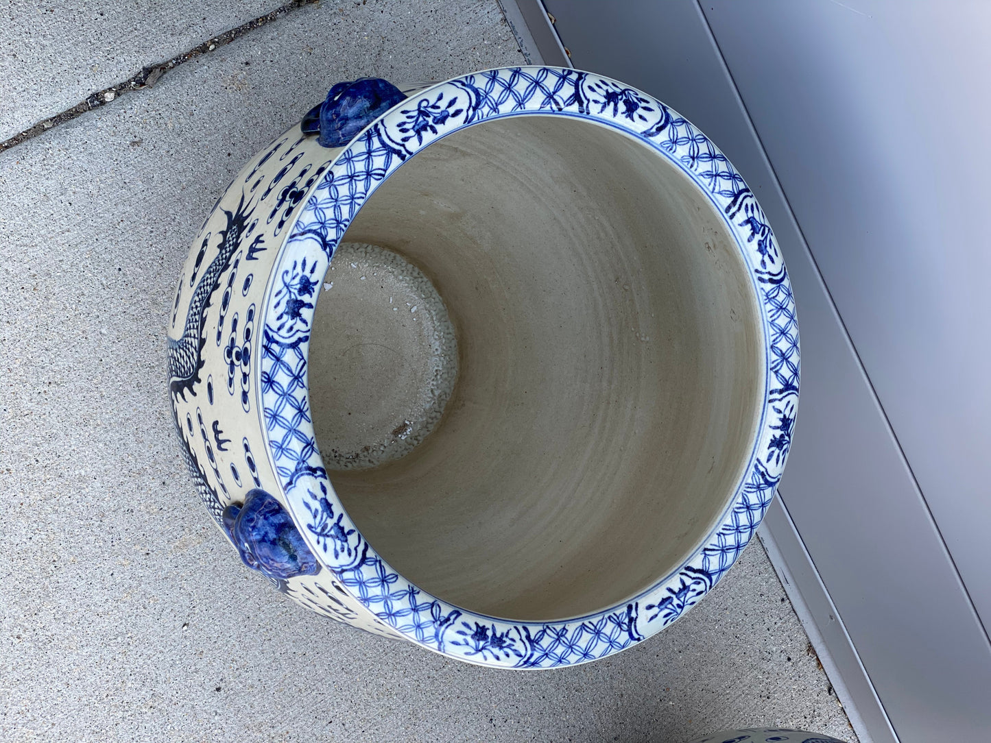 Extra-Large Blue & White Hand Painted Porcelain Planter/Pot. Measures 18"D