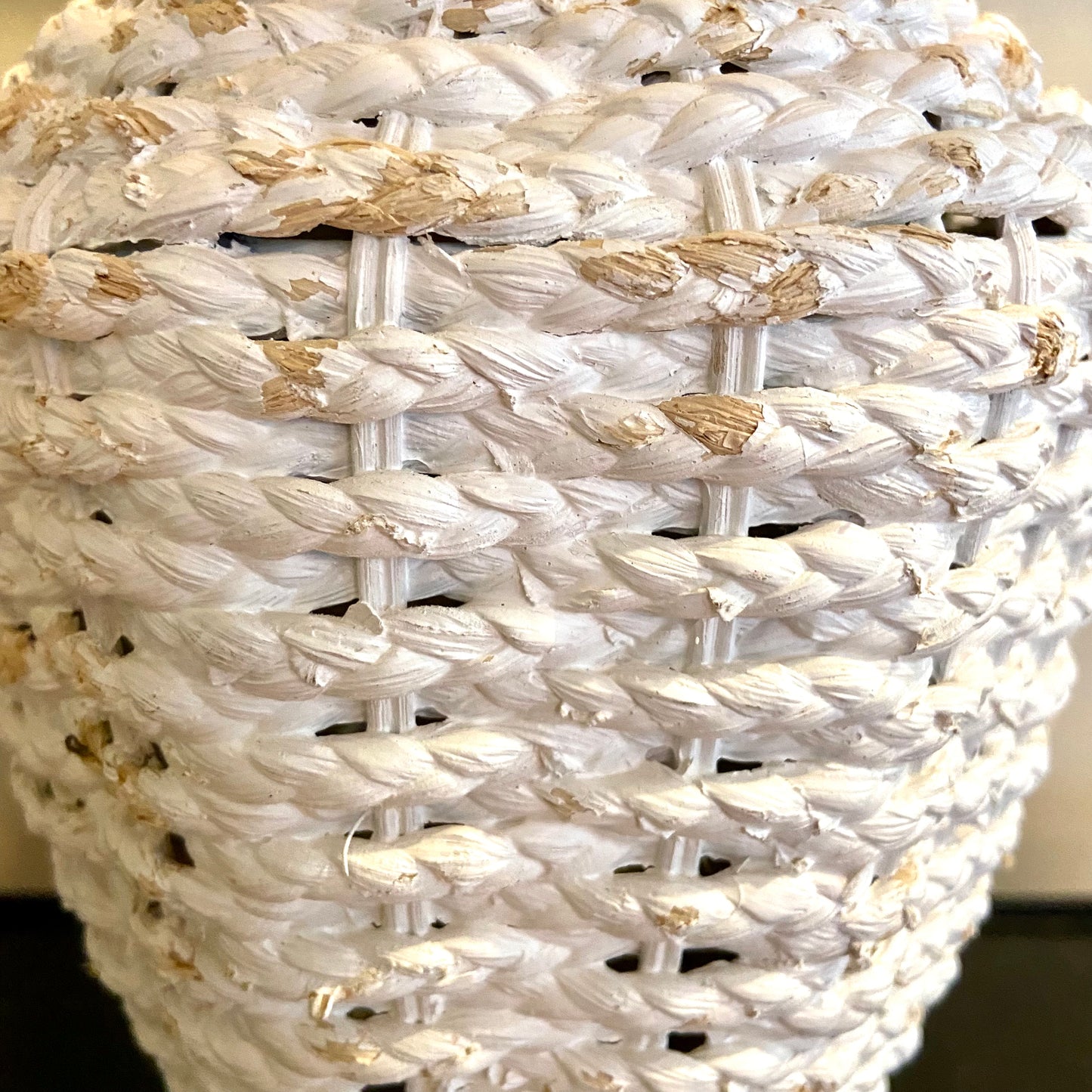 Chic white rattan wicker bohemian style lamp.