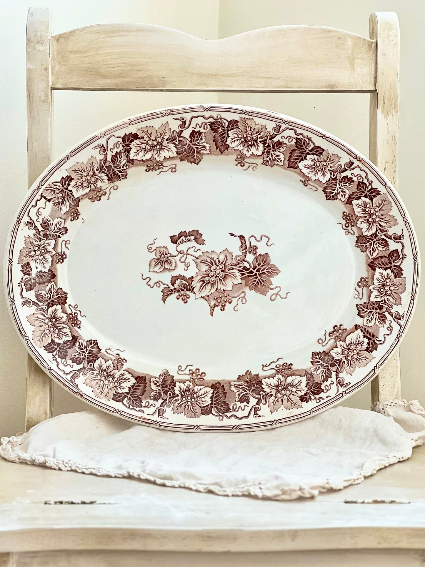 Antique Brown Transferware Platter - Excellent! 16.5” x 13”