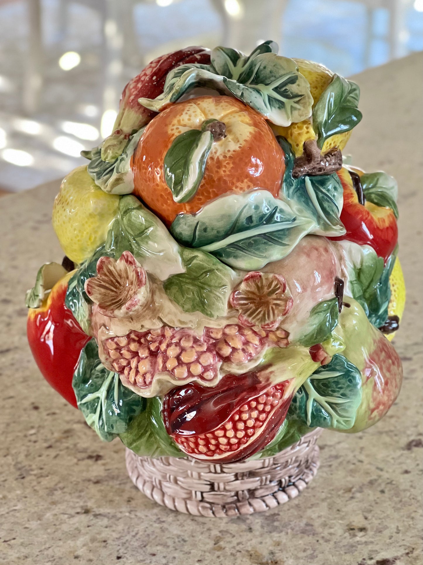 Gorgeous Ceramic Fruit Topiary Lidded Canister - Excellent!