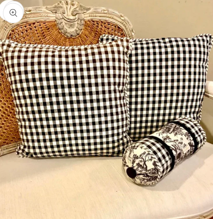 Set of 3 toile gingham check designer pillows