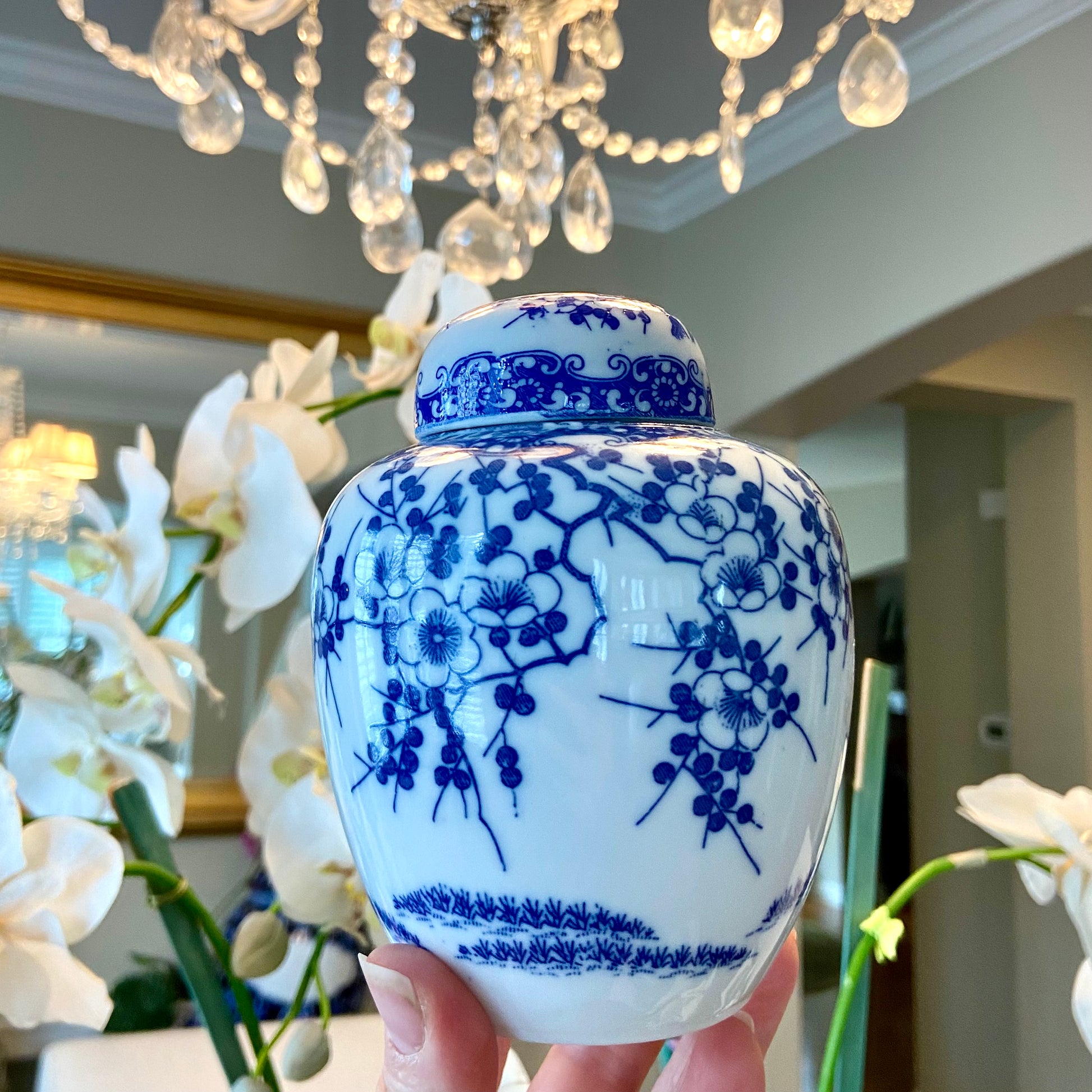 Vivid vintage blue and white cherry blossom chinoiserie ginger jar –  Lillian Grey