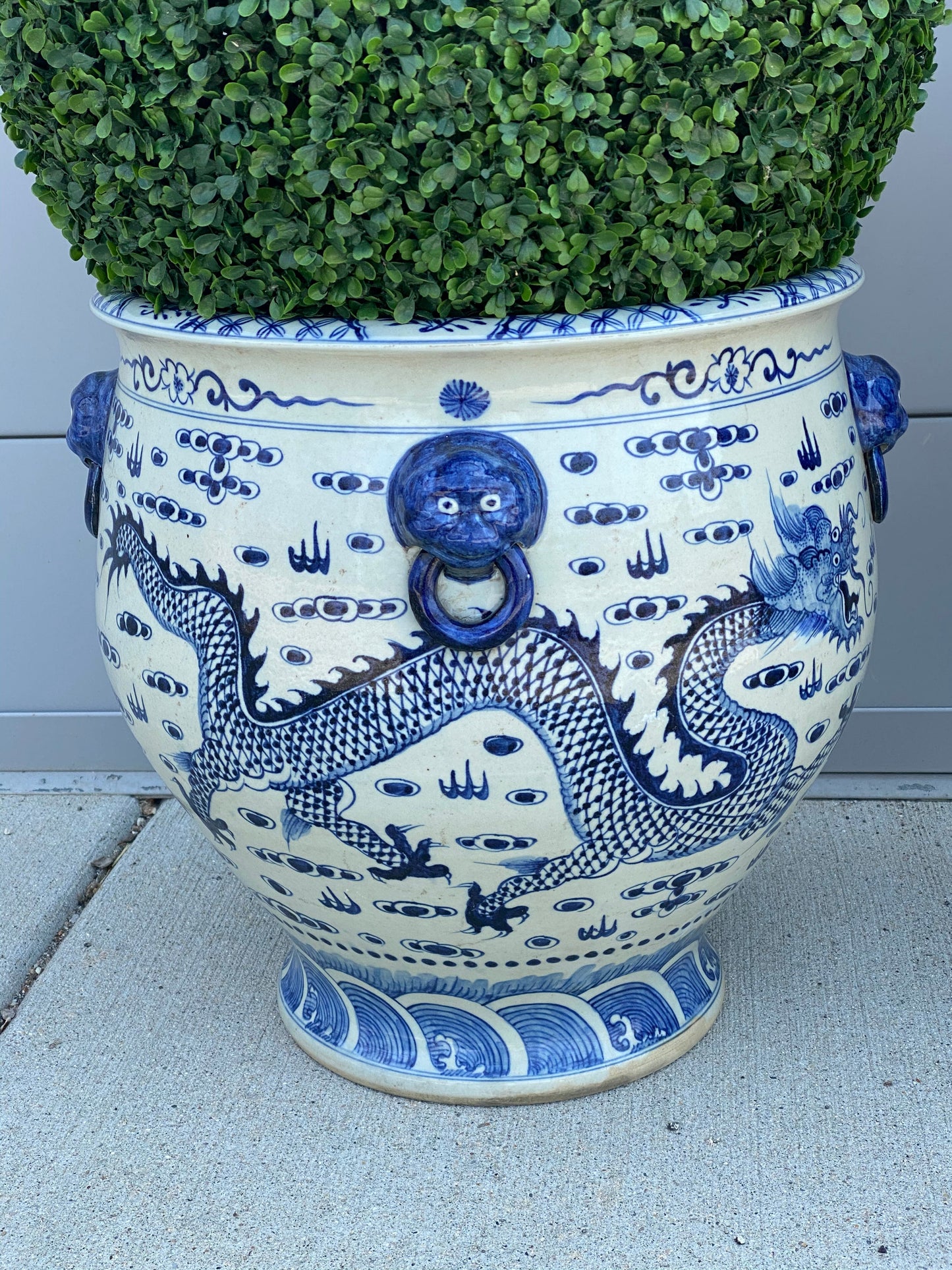 Extra-Large Blue & White Hand Painted Porcelain Planter/Pot. Measures 18"D