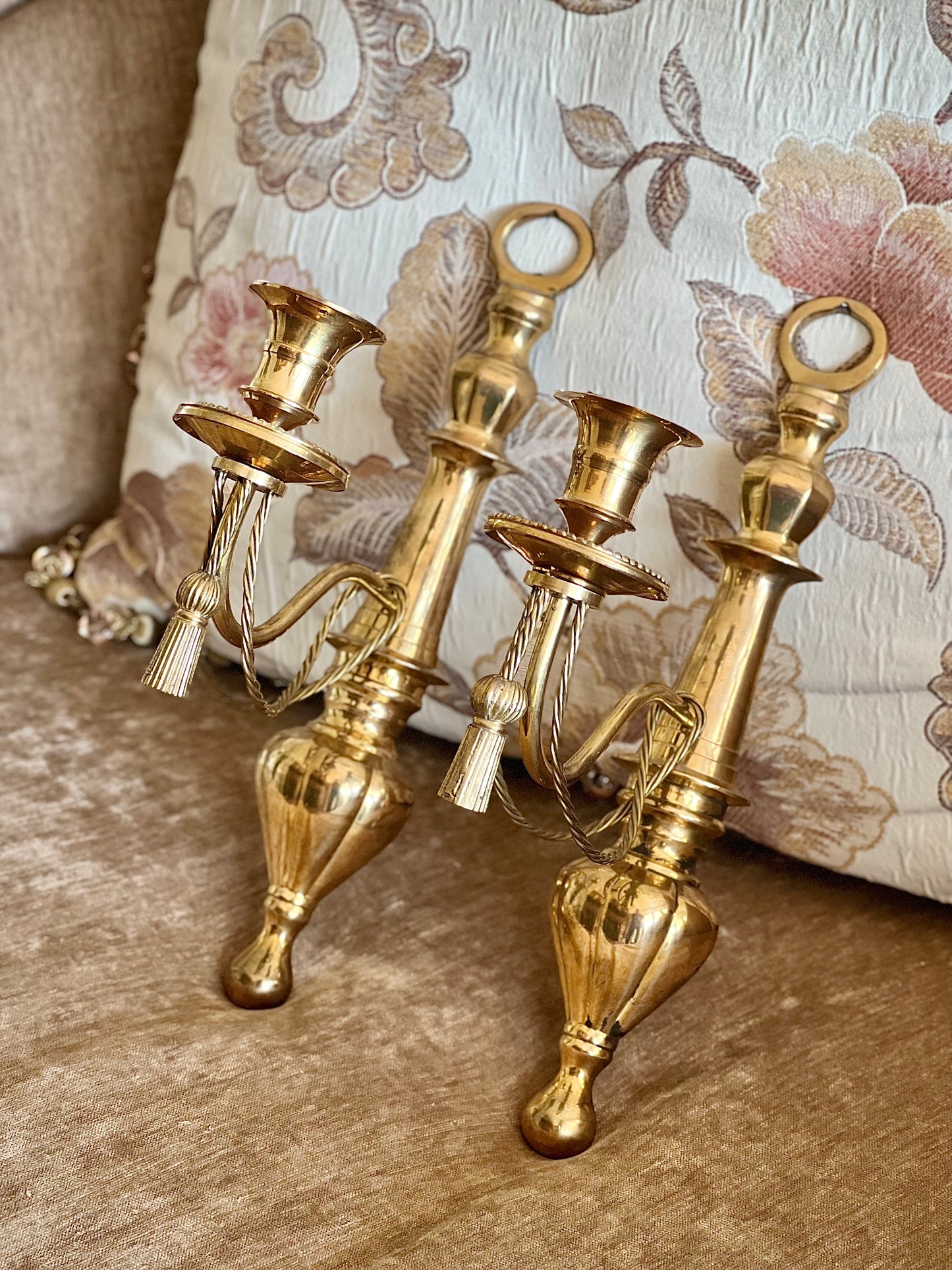 Pair of Vintage Brass Rope & Tassel Wall Sconces