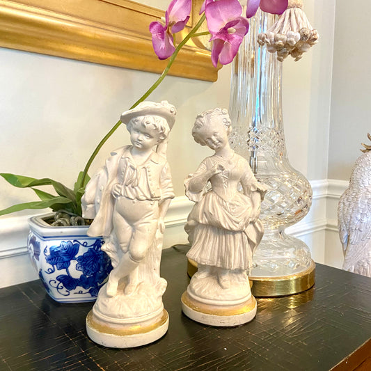 Statuesque Set of two vintage Girl & Boy statues