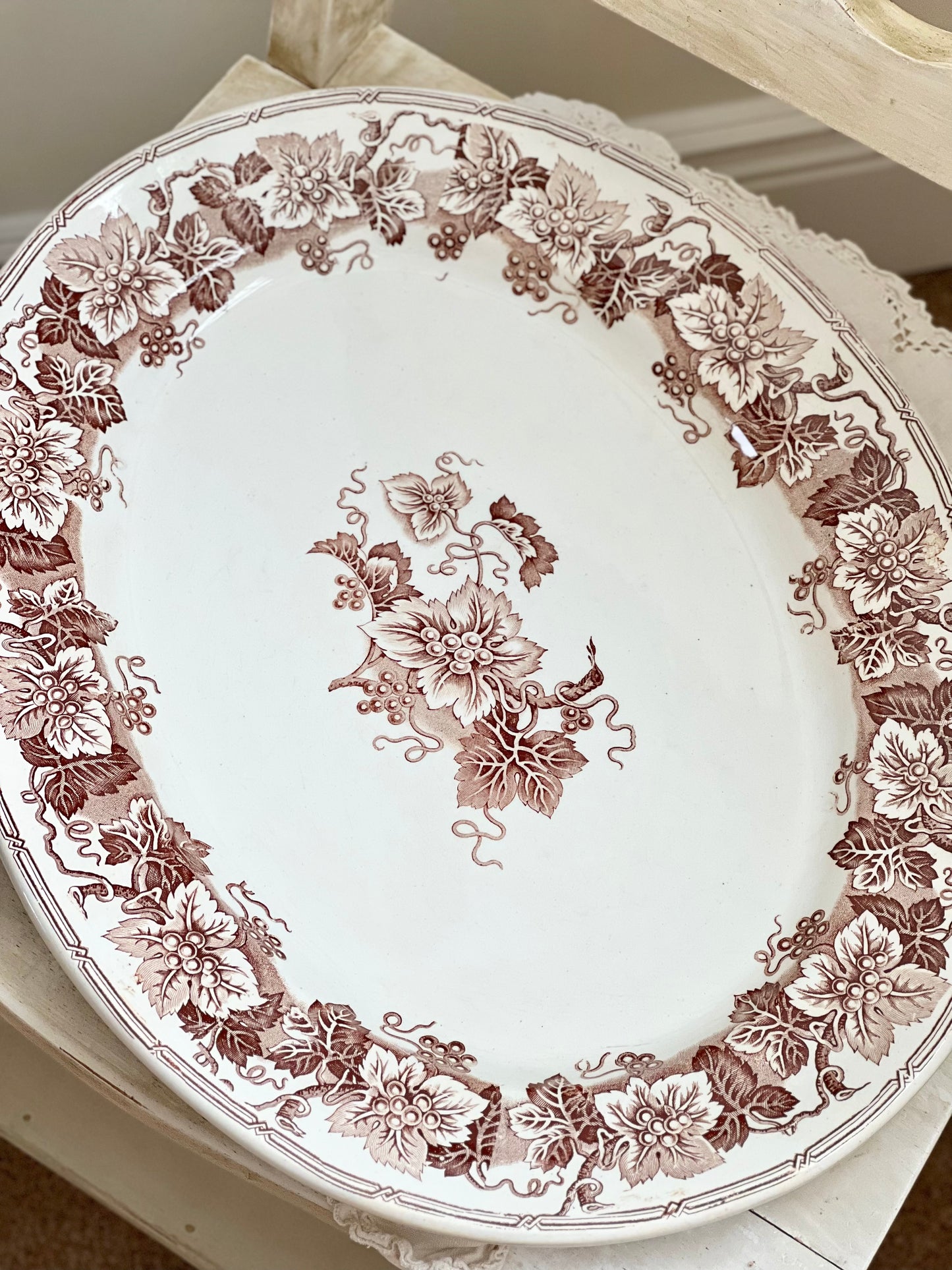 Antique Brown Transferware Platter - Excellent! 16.5” x 13”