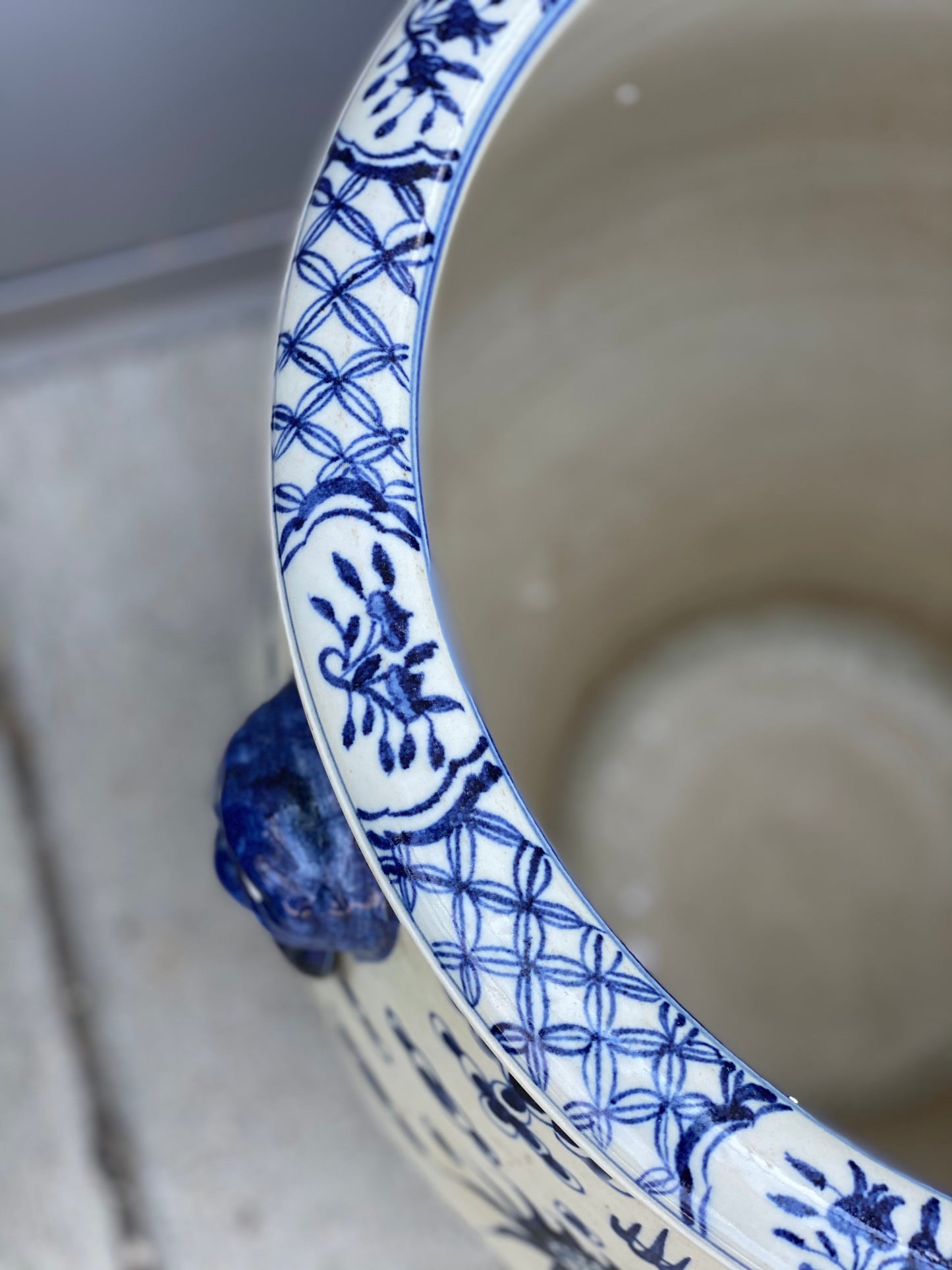 Extra-Large Blue & White Hand Painted Porcelain Planter/Pot. Measures 18"D