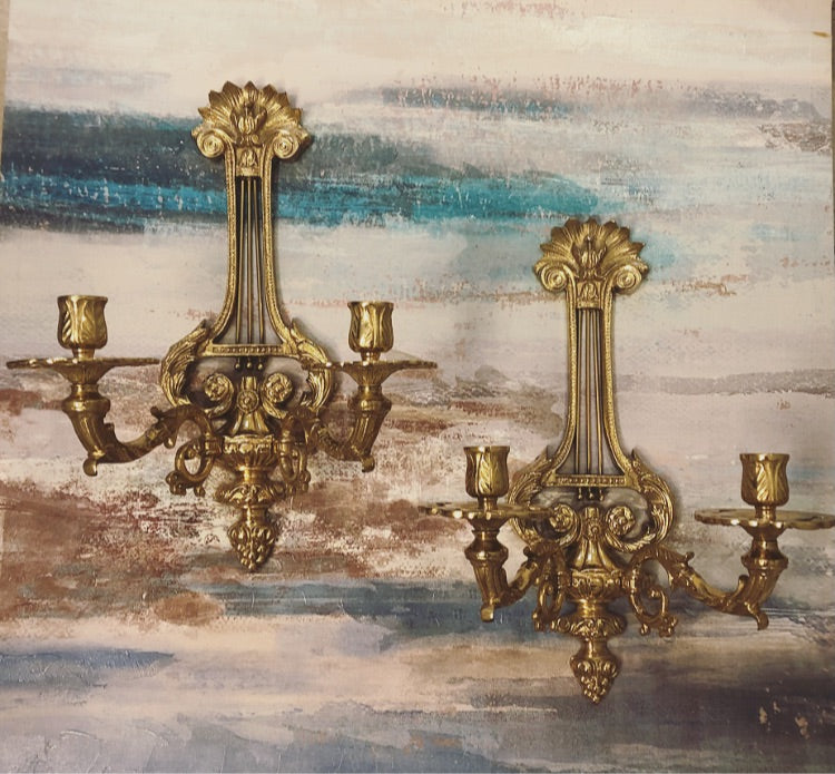 Stunning Vintage Ornate Brass 16” Wall Sconces- Excellent Condition!